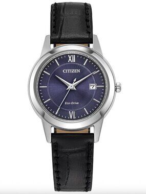 Citizen Women’s Eco-Drive Watch with Black Leather Strap and Silver Case